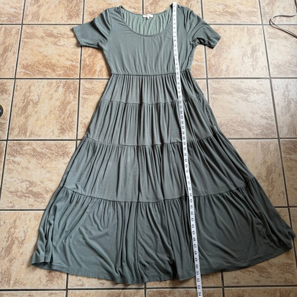 Bohme Essentials Short Sleeve Tiered Ribbed‎ Maxi Dress Green Gray Size XLarge - Picture 16 of 16